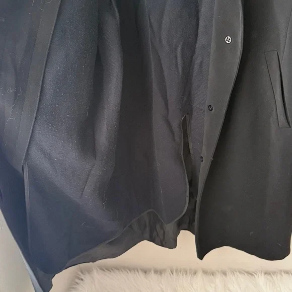 Gallery Vintage Long Black Fleece Lined Trench Overcoat - Picture 7 of 8